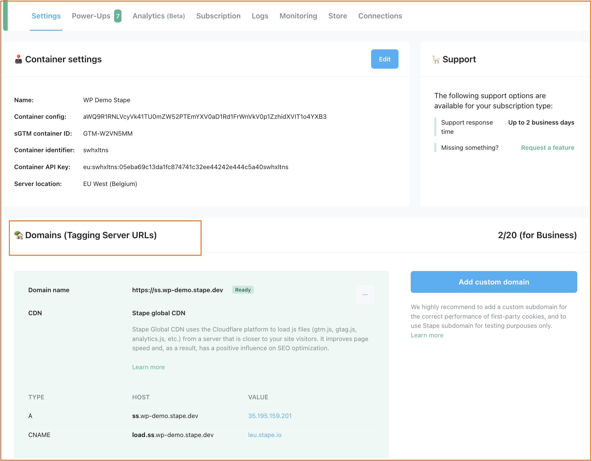 automatically generated server container URL.png